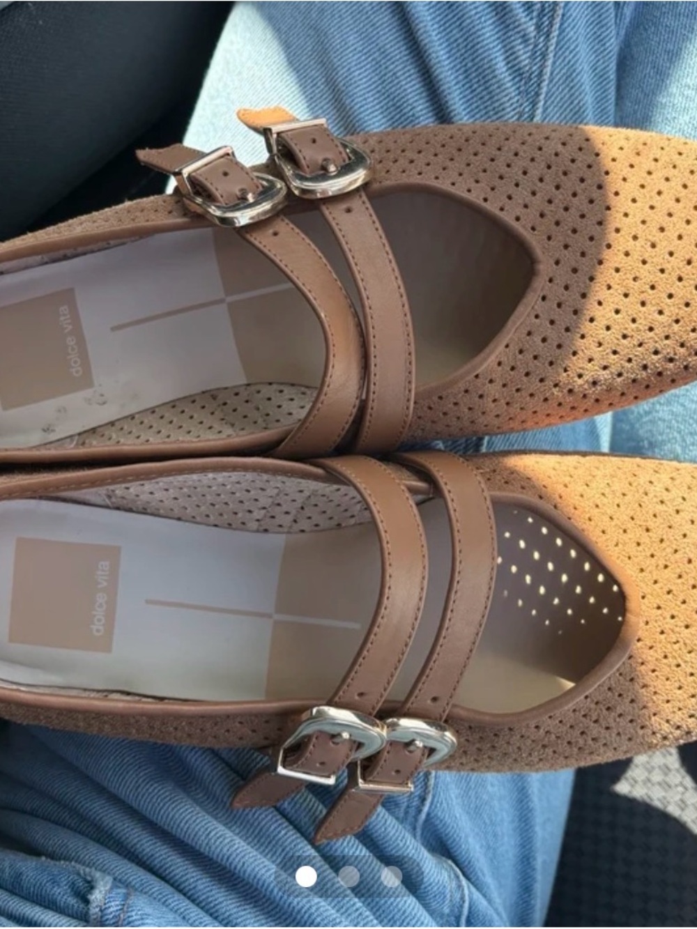 Dolce Vita Tan Perforated Double-Buckle Mary Jane Flats